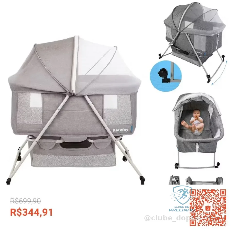 Berço Moisés Portátil Balanço Mosquiteiro e Cesto Até 9kg - Kababy