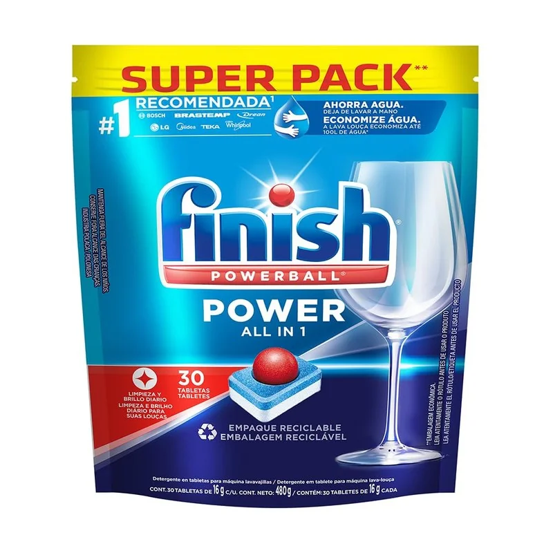 Finish Powerball Detergente para Lava Louças, Tabletes com Secante, 30 Tabletes