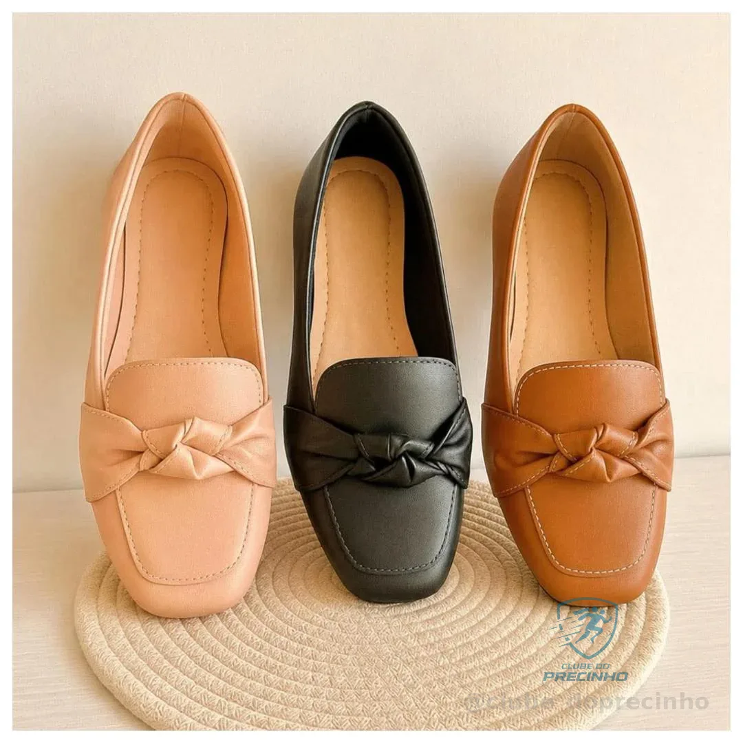 Mocassim feminino confortável sapatilha bico quadrado nó preto rose nude Shopee