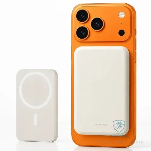 Power Bank Magnético 5000mah Magsafe Compatível iPhone Carregador Portátil Sem Fio Recarga Bateria Externa Indução Eletromind Branco