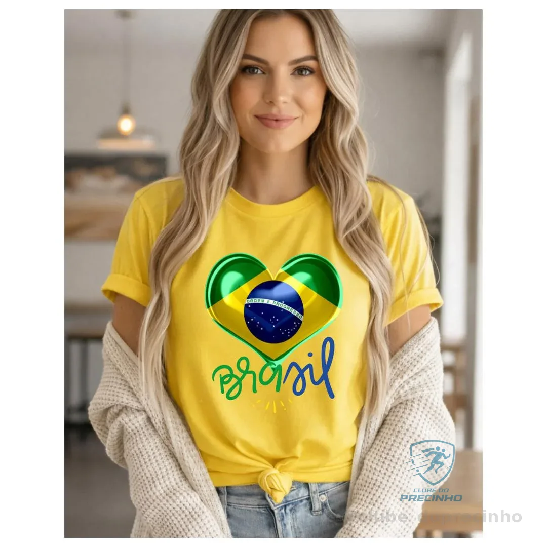 Camiseta Feminina Algodão Estampada Brasil Copa do Mundo Shopee