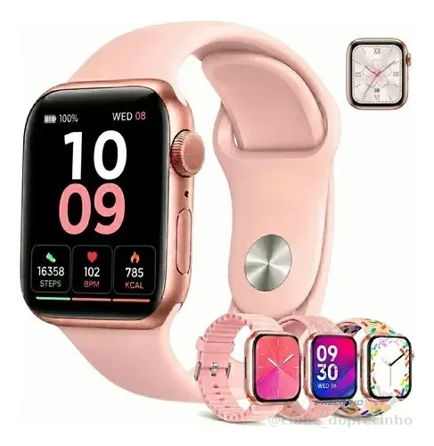 Relógio Smartwatch Mulhe Inteligente Feminino Esportivo Bluetooth Rosa A11 Quatro Pulseiras Mesh