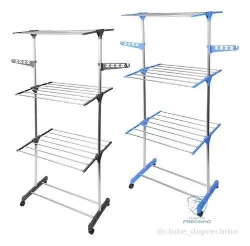 Varal De Roupa Aco Inox Dobravel Vertical Cor Prateado Toaninni Prata