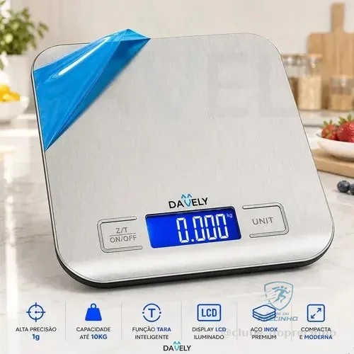 Balança Digital Cozinha Eletrônica Touch 10kg Inox Display Led Lcd Culinária Fitness Pesagem Alimentos Para Dieta... Prata 10 Kg