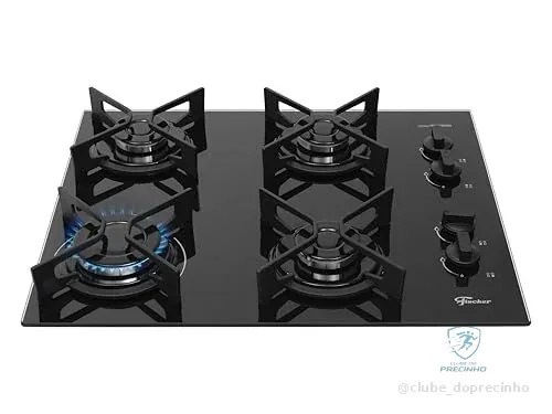 FISCHER COOKTOP À GÁS 4 BOCAS FIT LINE TREMPE IRON MESA VIDRO PRETO BIVOLT 36310-102671