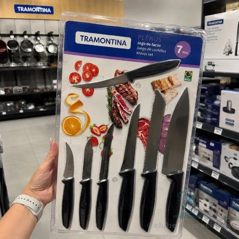 Jogo De Facas Tramontina Plenus Em Aço Inox 7 Peças Cor Preto Casa Cozinha