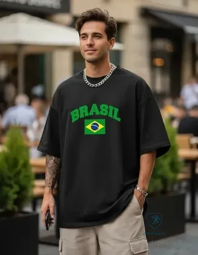 Camiseta Oversized Brasil Futebol Copaa Unissex Ref4901 Preto Xg-eg Personalizado