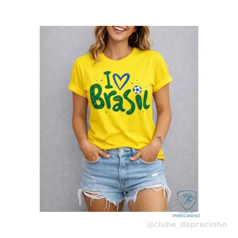 Camiseta Feminina T-Shirt Gola Redonda Brasil Algodão Shopee