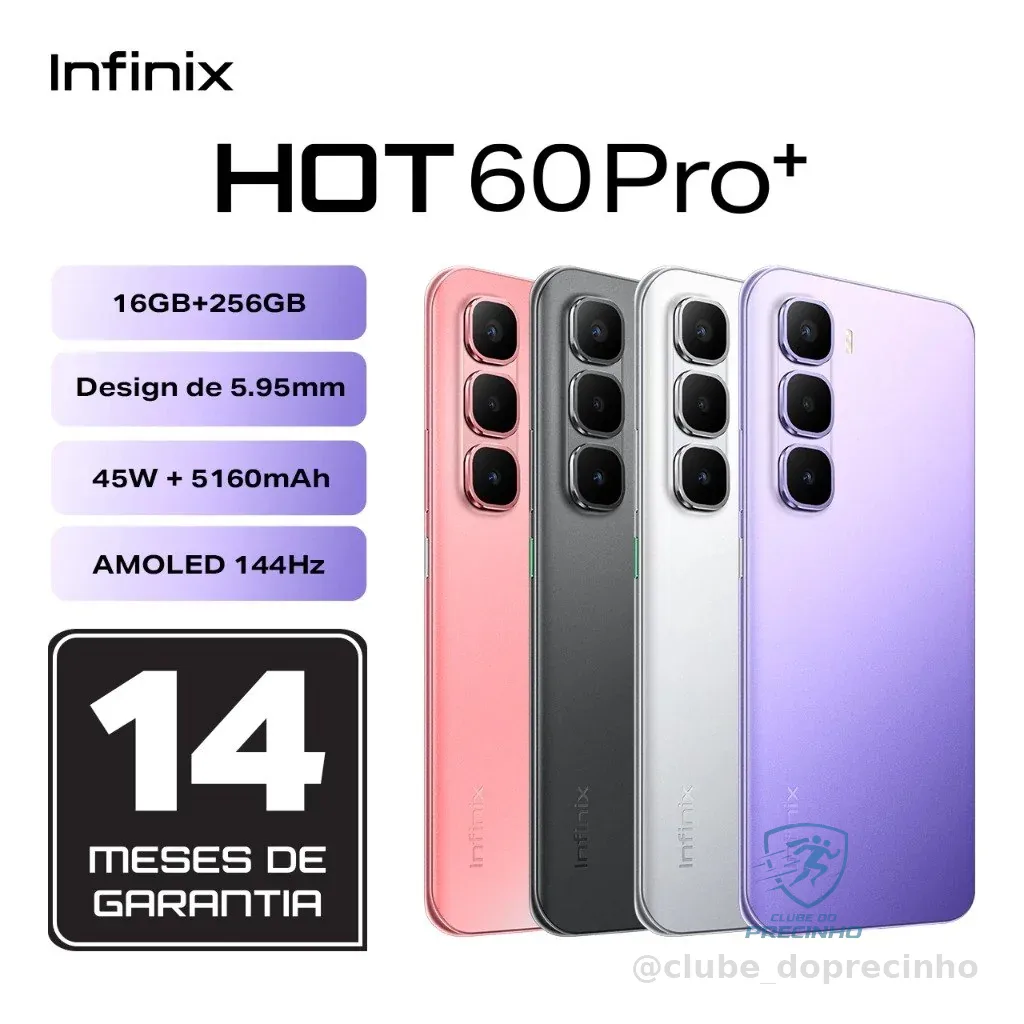 Infinix HOT 60 Pro+ 6,78" mais fino do mundo 5,95mm,tela curva 3D de144 Hz bateria de 45W+5160 mAh