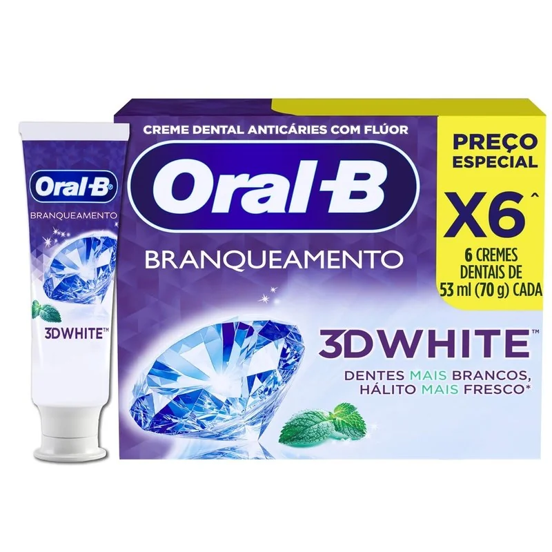 Oral-B Pasta de Dente 3D White Brilliant Fresh Micropartículas Branqueadoras 53 ml, 6 Unidades