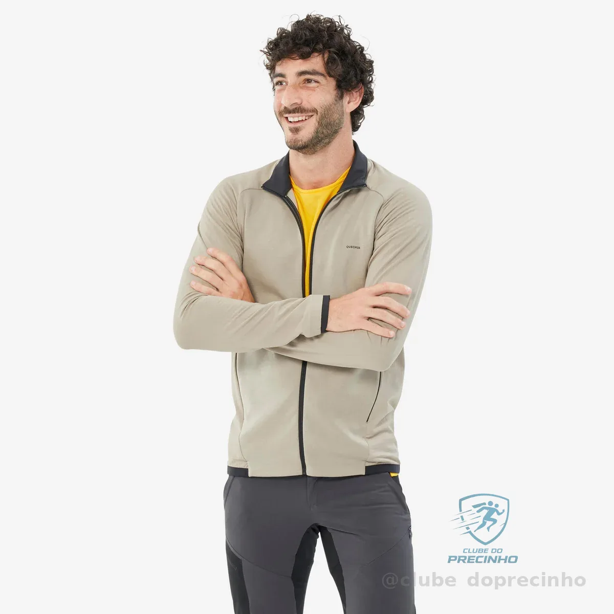 Jaqueta Masculina de Trilha MH500 Fleece Light Quechua Bege