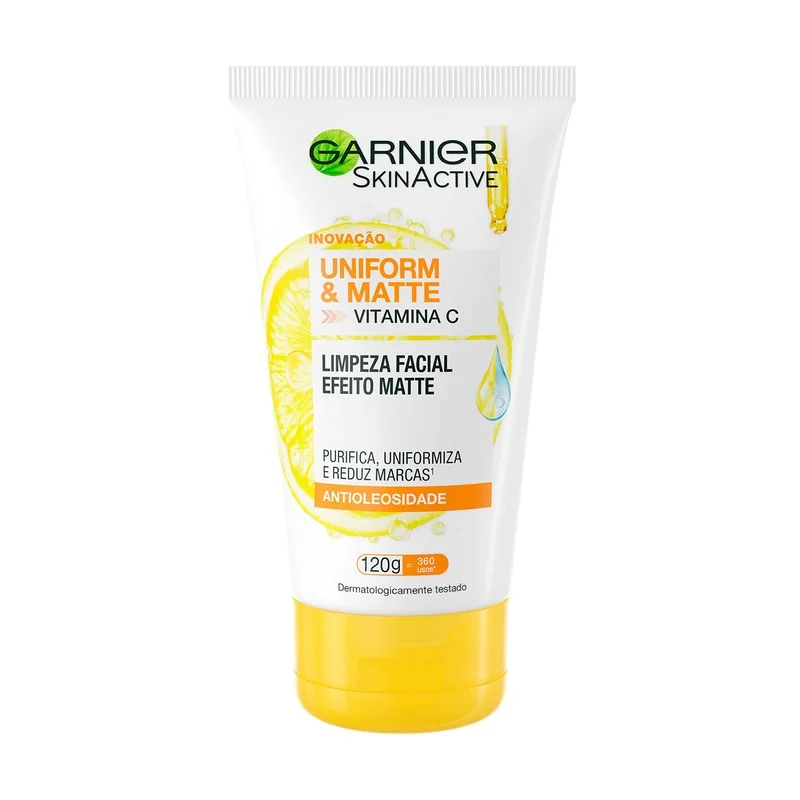 Garnier Uniform & Matte Sabonete Limpeza Facial Vitamina C Antioleosidade, 120g