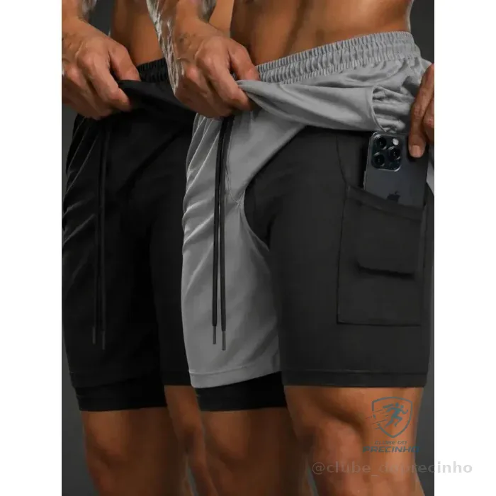 Kit 2 Bermudas 2 em 1 Short Duplo Masculino Academia Mercado Livre