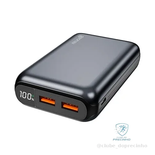 Geonav Power Bank, Carregador Portátil Universal 20.000mAh, USB-A (até 18W) + USB-C (até 20W), Compacto, Carregamento Rápido, Pass Through, Led Indicador de Bateria, PB20K20WSG, Cinza espacial