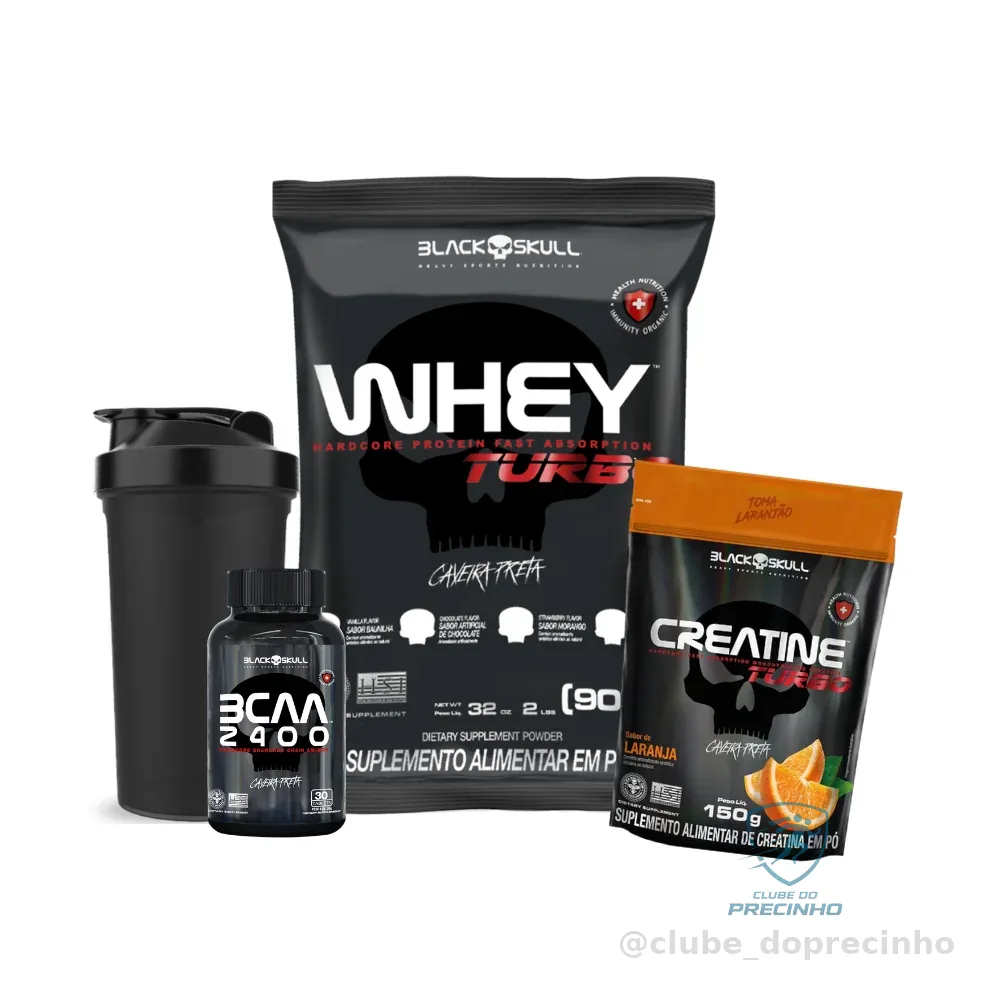 Whey Protein Turbo 907g + Creatina Refil 150g + Bcaa - Black Skull Shopee