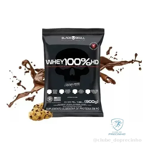 Suplemente Em Pó Whey 100% Hd Refil 900g Black Skull Sabor Cookies Biscoitos