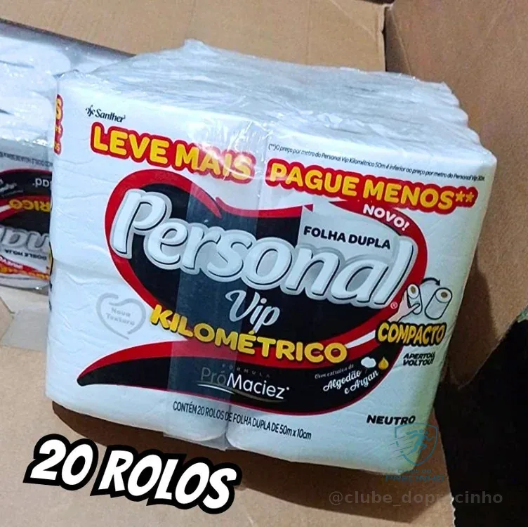 Personal Papel Higiênico Kilométrico Folha Dupla, Com 20 Rolos 50M