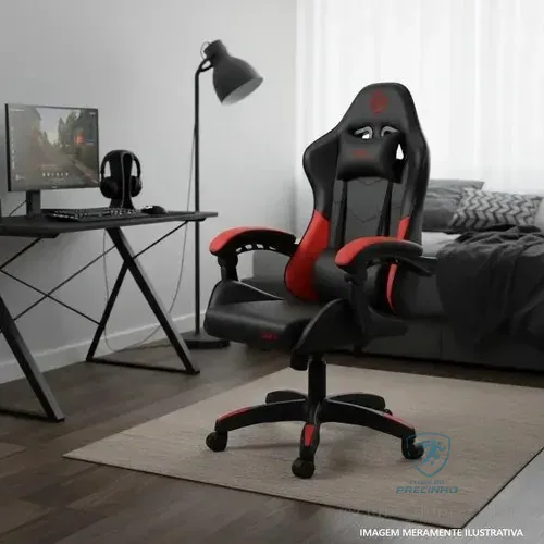 Cadeira Gamer Tgt Heron M Preto Vermelho Reclinável Espuma Moldada Preto E Vermelho Couro Sintético