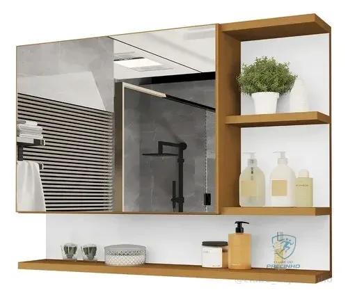 Espelheira Cleopatra De 60  Para Banheiro Com Espelho E Porta Nature/branco