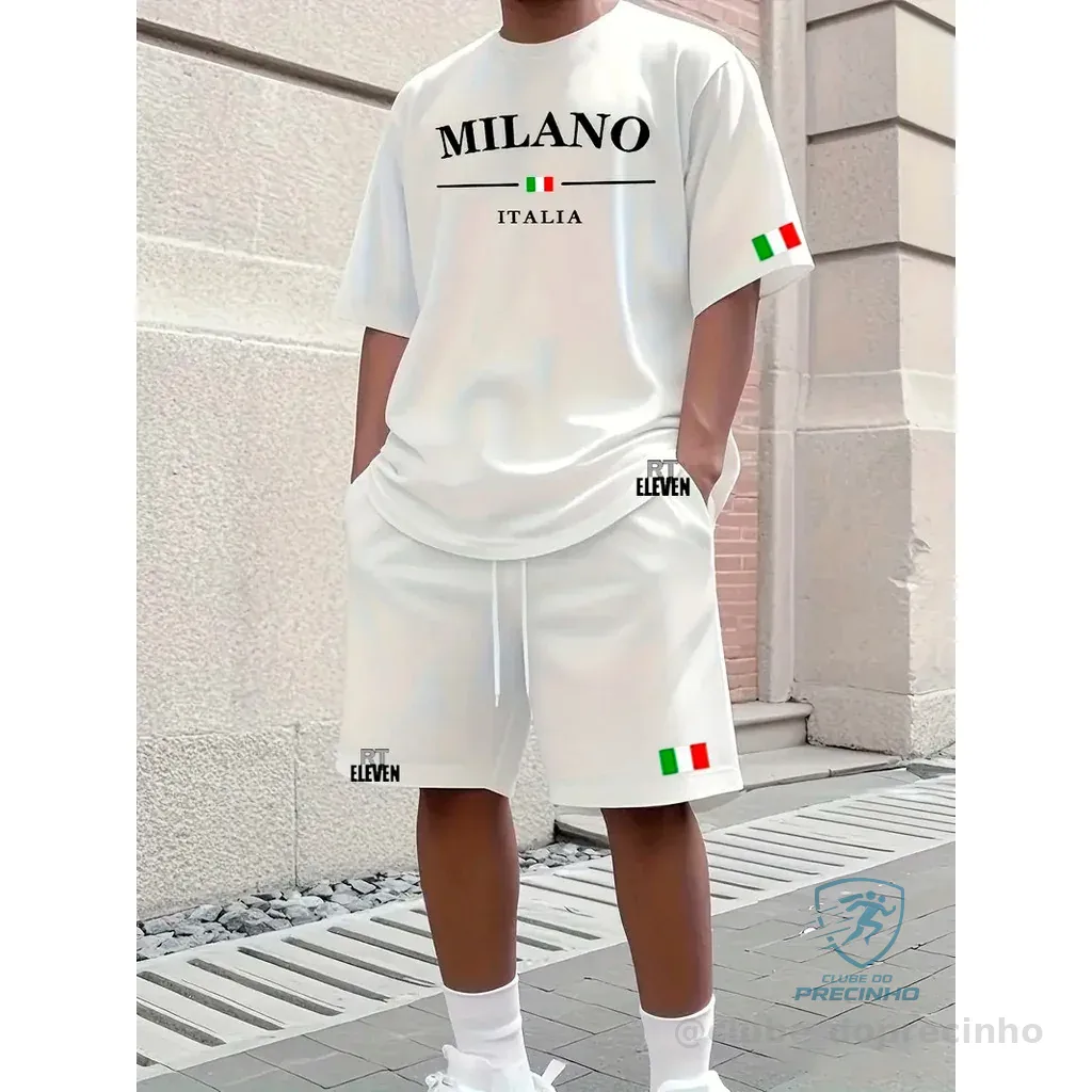 Conjunto Camiseta + Short Moletom Estampado Milano Itália Street Camiseta Malha Linha Premium + Short Mauricinho Shopee