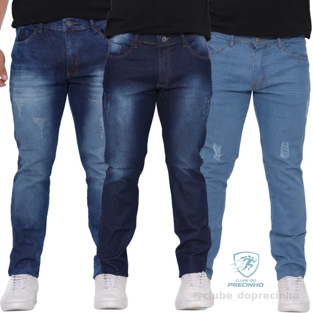 Kit 3 Calças Jeans Masculina Plus size e Normal Skinny Lycra Shopee