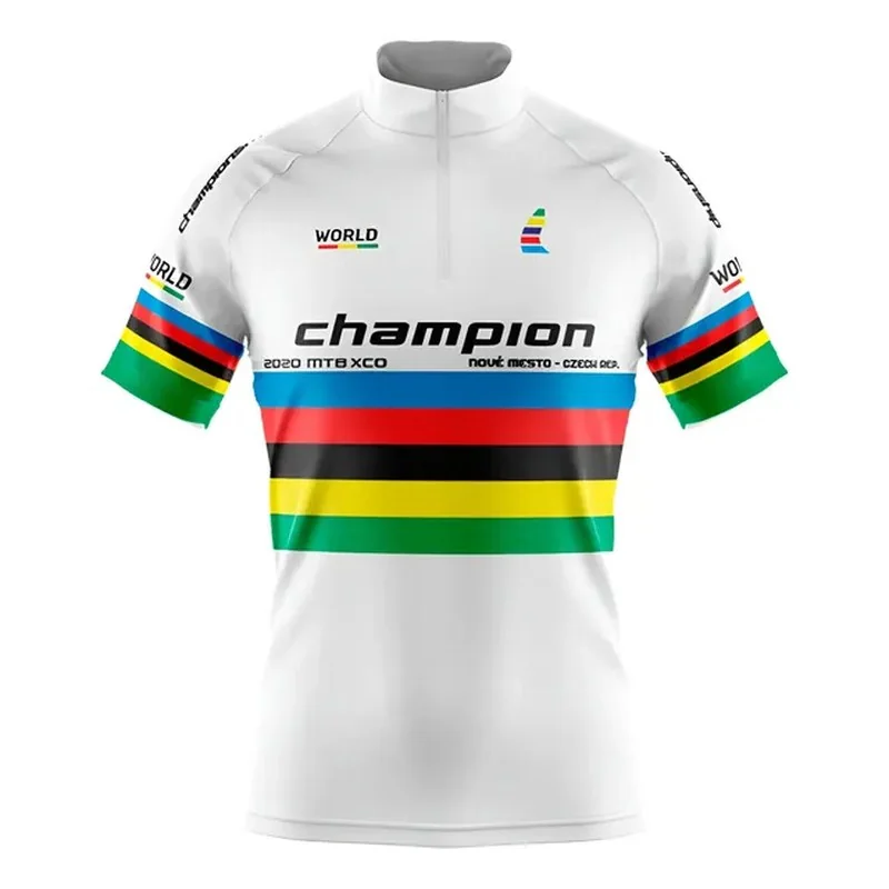 Camisa De Ciclismo Masculina Manga Curta Champion Uci Branco