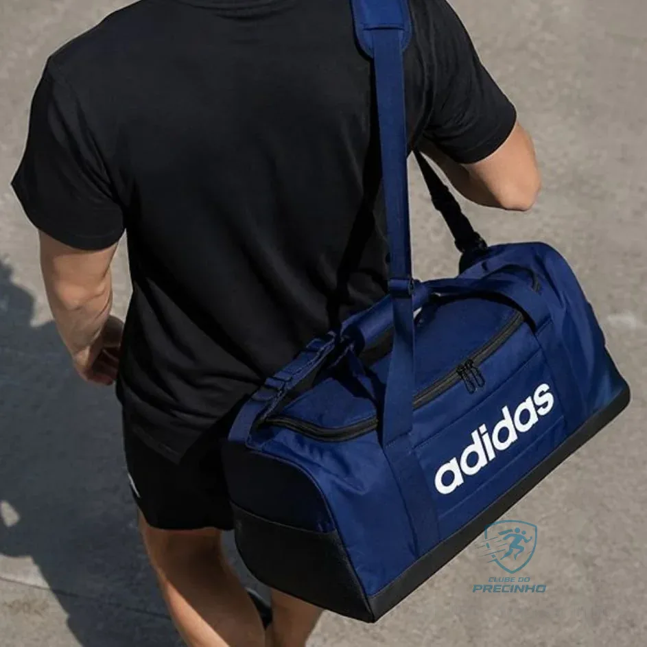 Mala Duffel Linear Pequena Azul e Preto Adidas Mercado Livre