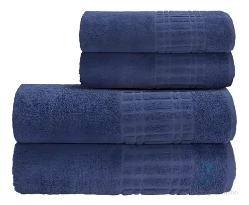 Jogo De Toalha Banho 4 Peças 100 Algodão 400 Gr/m Loft Camesa Azul-marinho Liso