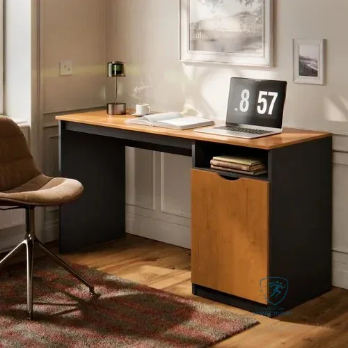 Escrivaninha Maxi Para Computador/notebook Home Office Com Porta E Nicho Mesa De Escritório Compacta Para Estudo Cor Preto Canela Preto/nature