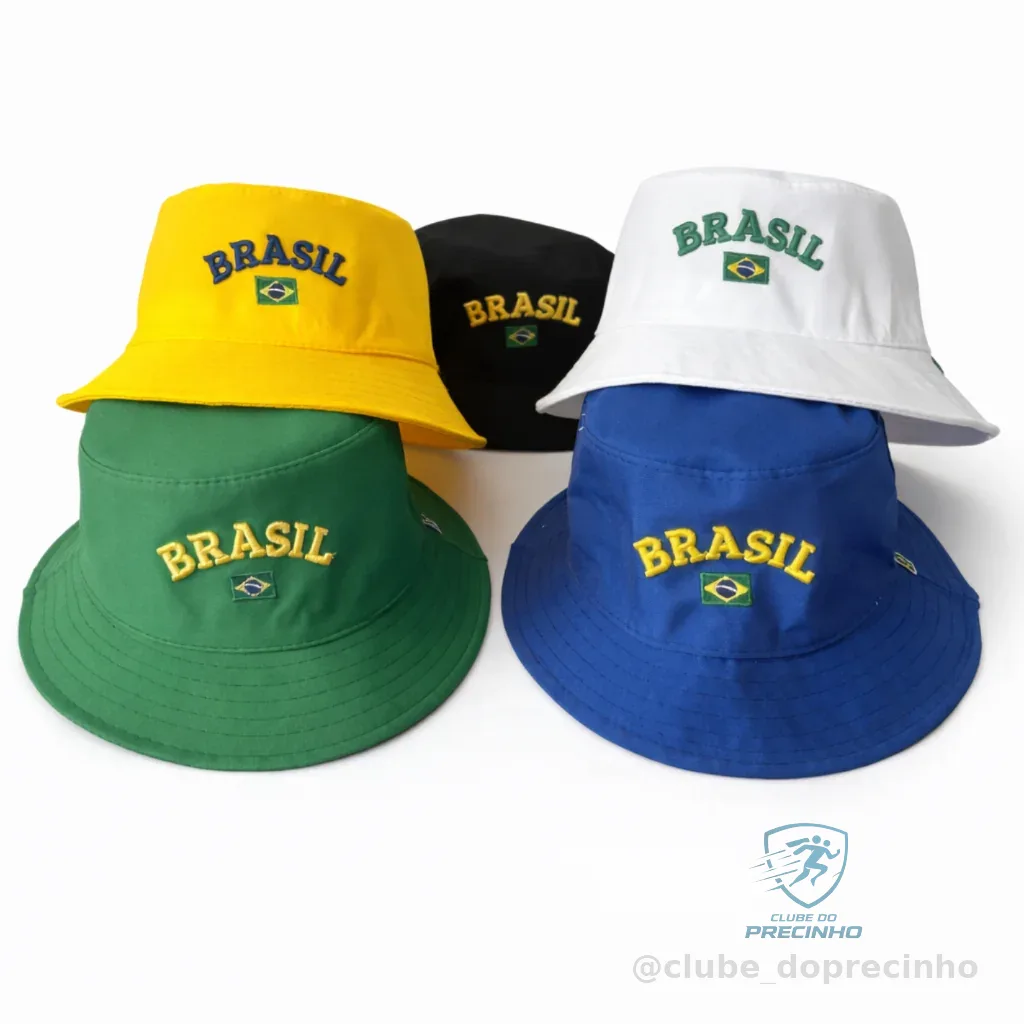 Chapéu Bucket Hat Brasil Bordado Copa do Mundo Chapéu Pescador Unissex Verde Amarelo Torcida Shopee