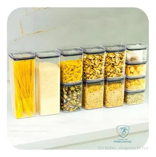 Kit 12 Potes Herméticos Porta Mantimentos Quadrado Cozinha Cor Transparente