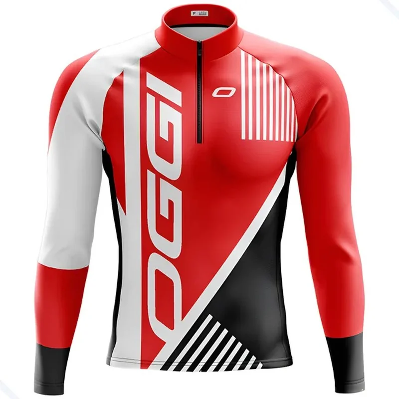 Camisa Ciclismo Masculino Oggi Vermelha Com Bolsos Uv50+