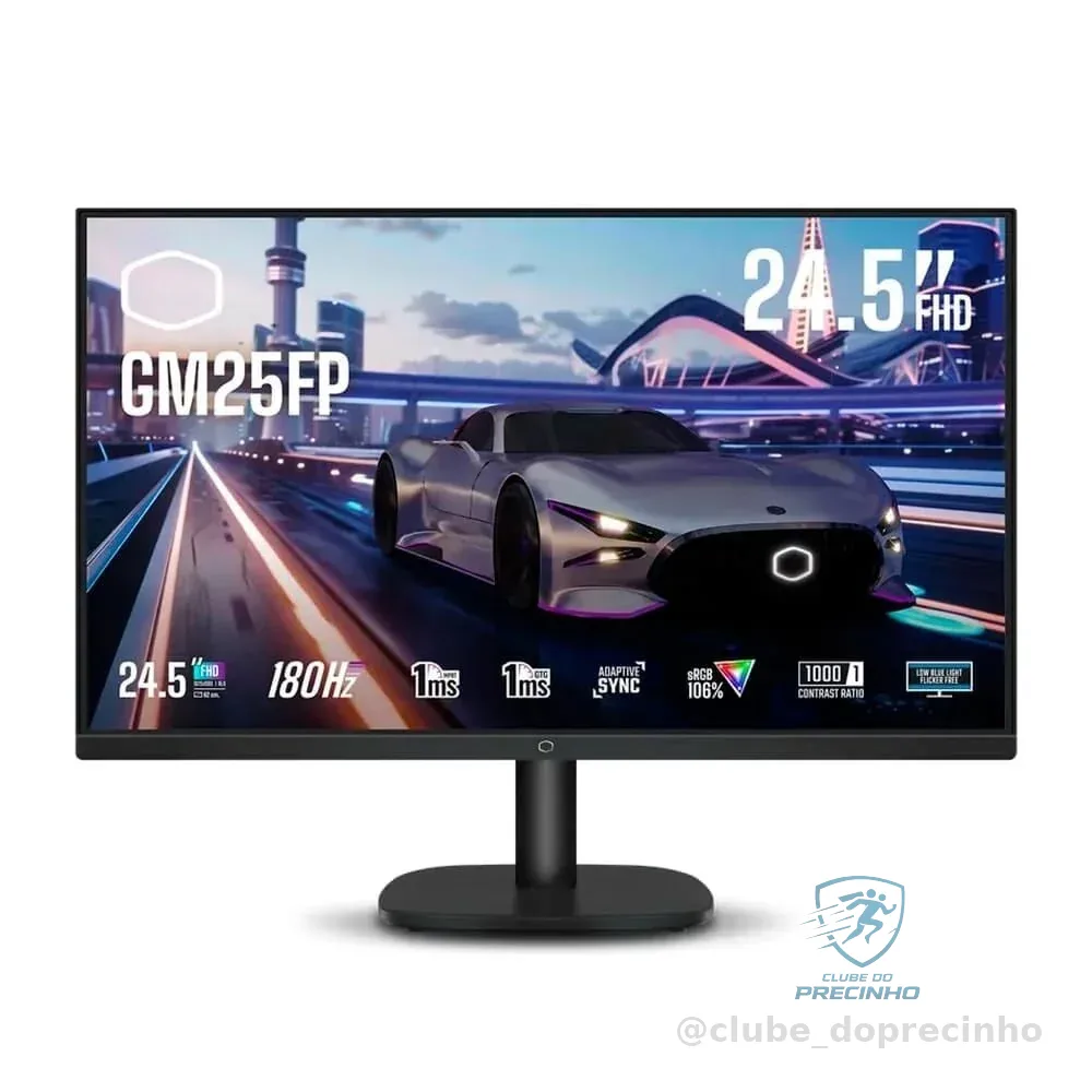 Monitor Gamer Cooler Master 24.5", FHD, 180Hz, 1ms, IPS, DisplayPort e HDMI, HDR, Adaptive Sync, Preto - GM25FP