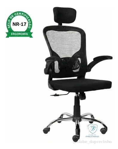 Cadeira Escritório Ergonômica Ajuste Lombar Laudo Nr-17 Giratória Office Estofado Tecido/mesh Marca Brin7 Modelo B7-001-pt Preto Malha