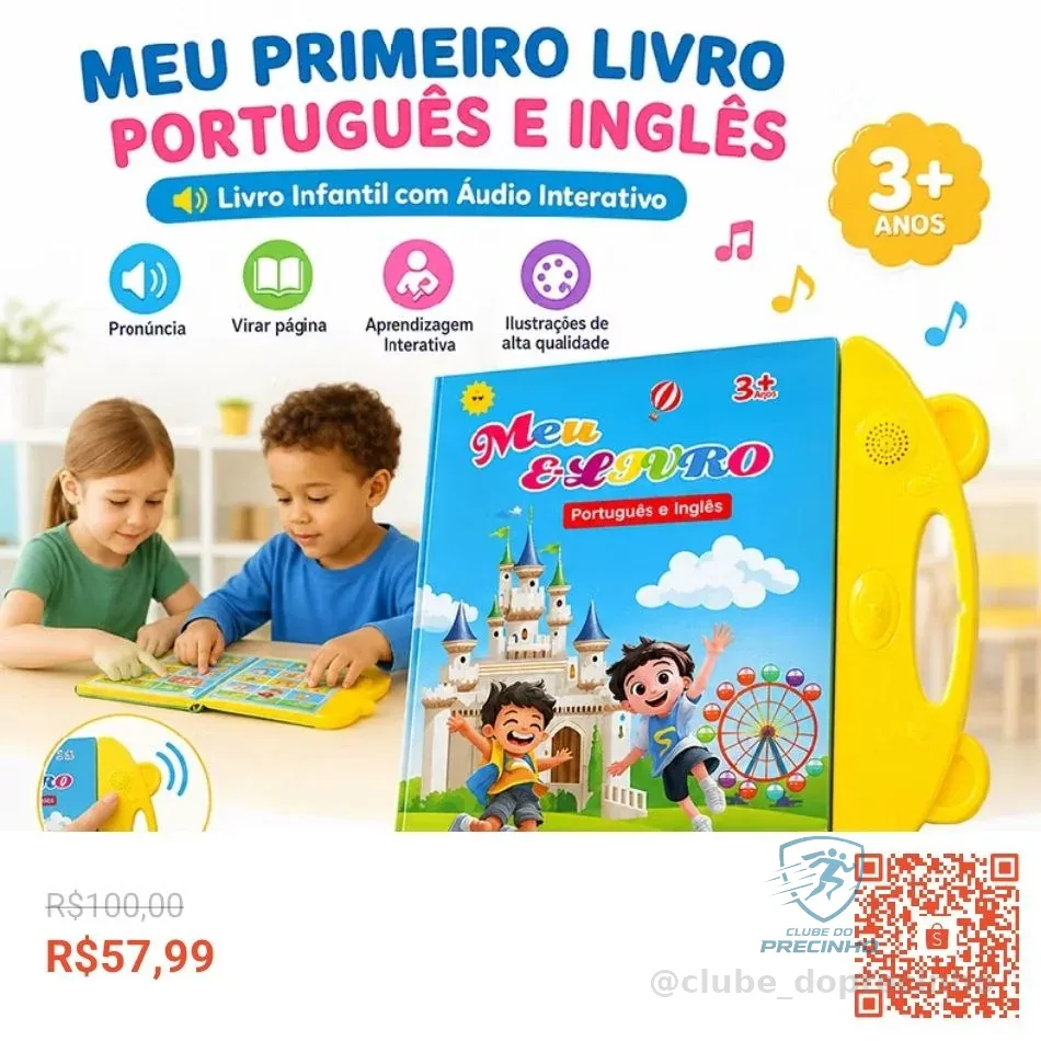 Livro Infantil Interativo Com Som Bilíngue Português Inglês Educativo Brinquedo Pedagógico Presente Infantil