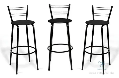 Kit Com 3 Banquetas Altas Flórida Itagold Pretas Em Aço Com Encosto Para Cozinha E Balcão Preto