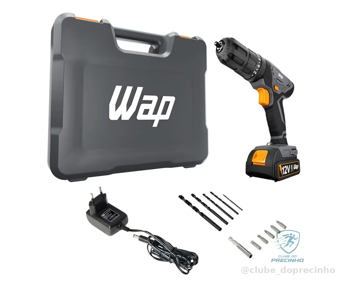 WAP Parafusadeira Furadeira de Impacto à Bateria 3/8" 12V WF 12K4.2 com 18 Níveis de Torque e Kit Acessórios e Maleta