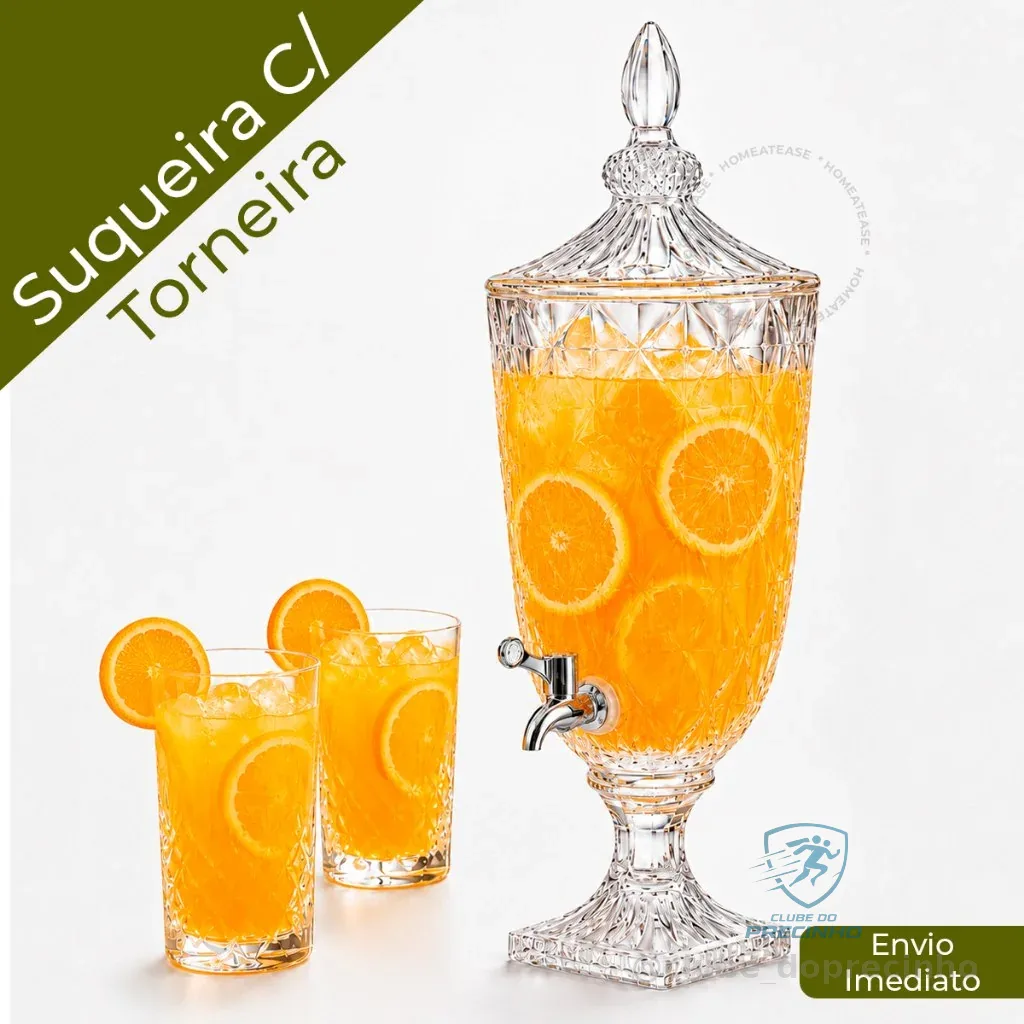 Suqueira De Vidro 4,5 Litros 3 Litros 1,8 Litros Torneira Tampa e Base Modelo Diamond Vidro Cristal
