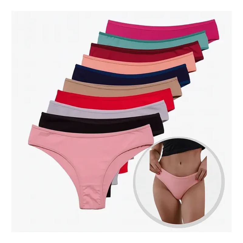 Kit 10 Calcinhas Algodão Tanga Lisa Conforto Basica Feminina