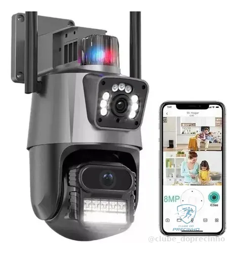 Câmera Segurança Wifi Ip Lente Dupla 2x 3mp Externa 360° A Prova Dágua Cor Cinza