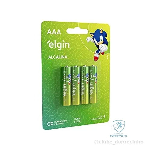 Pilha Alcalina, Elgin, Palito AAA, Blister com 4
