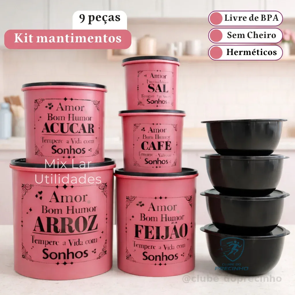 Kit Potes para Mantimentos Cozinha 9 Peças em Plástico Decorado Shopee