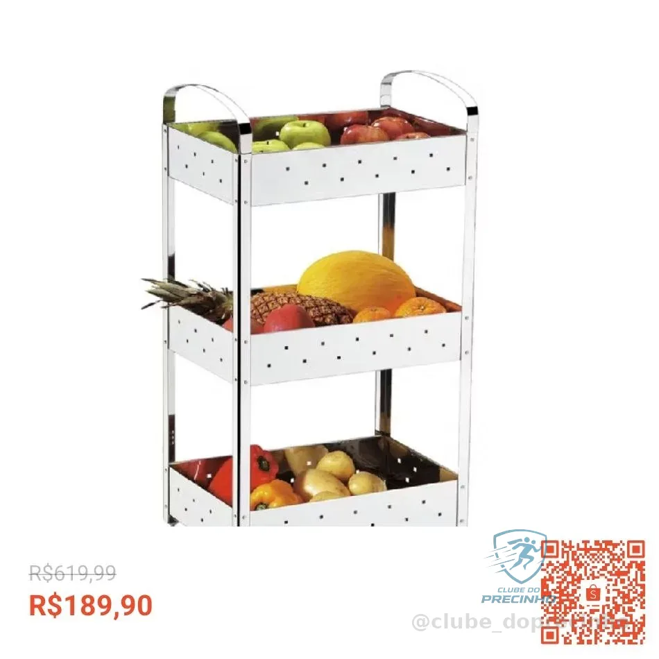 Carrinho Organizador Inox Suprema Brinox - 3 Prateleiras - Com rodinhas