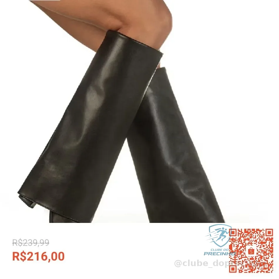 Bota Capa Feminina Cano Longo Salto Alto Bloco Bico Fino Elegante Moda Capry GiGiL