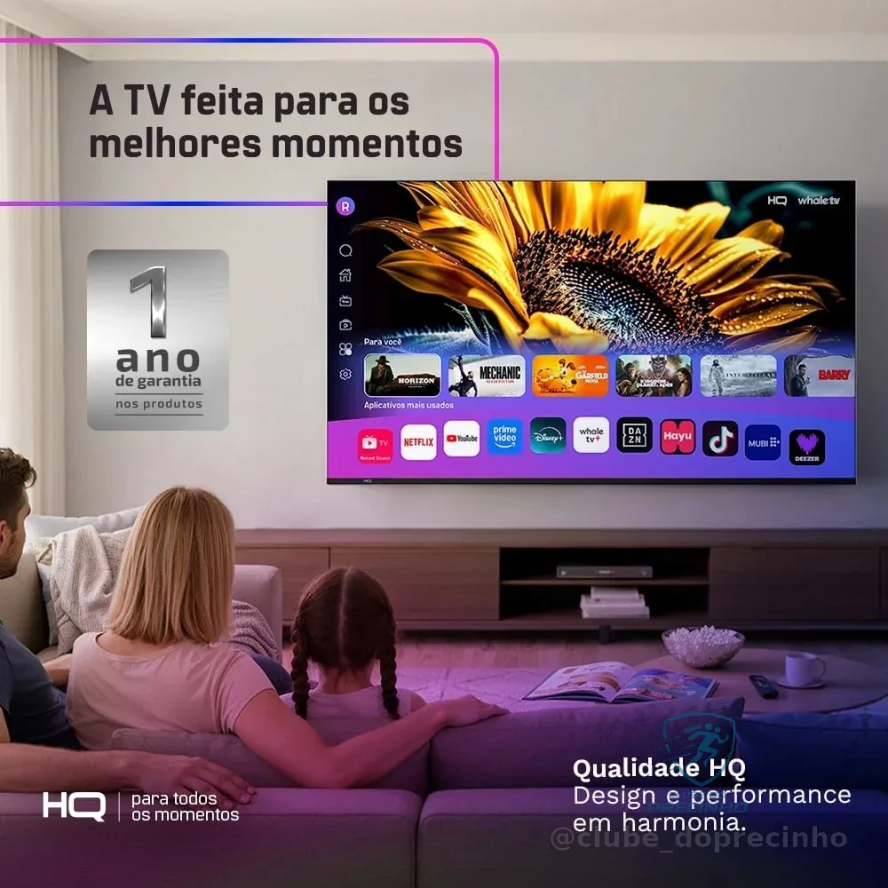 Smart TV HQ QLED 55 Polegadas HQ-QLED55SM 4K Wi-Fi Bluetooth, Apps, Netflix, YouTube e Prime Vídeo