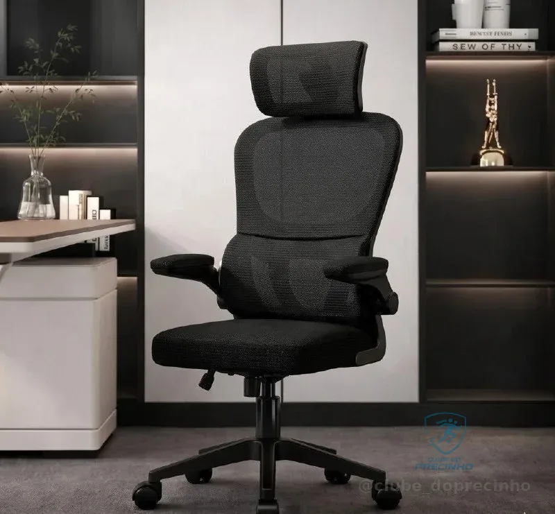 Cadeira de Escritório Ergonômica preta Giratória com Apoio Lombar e Braços Ajustáveis - LARUNO