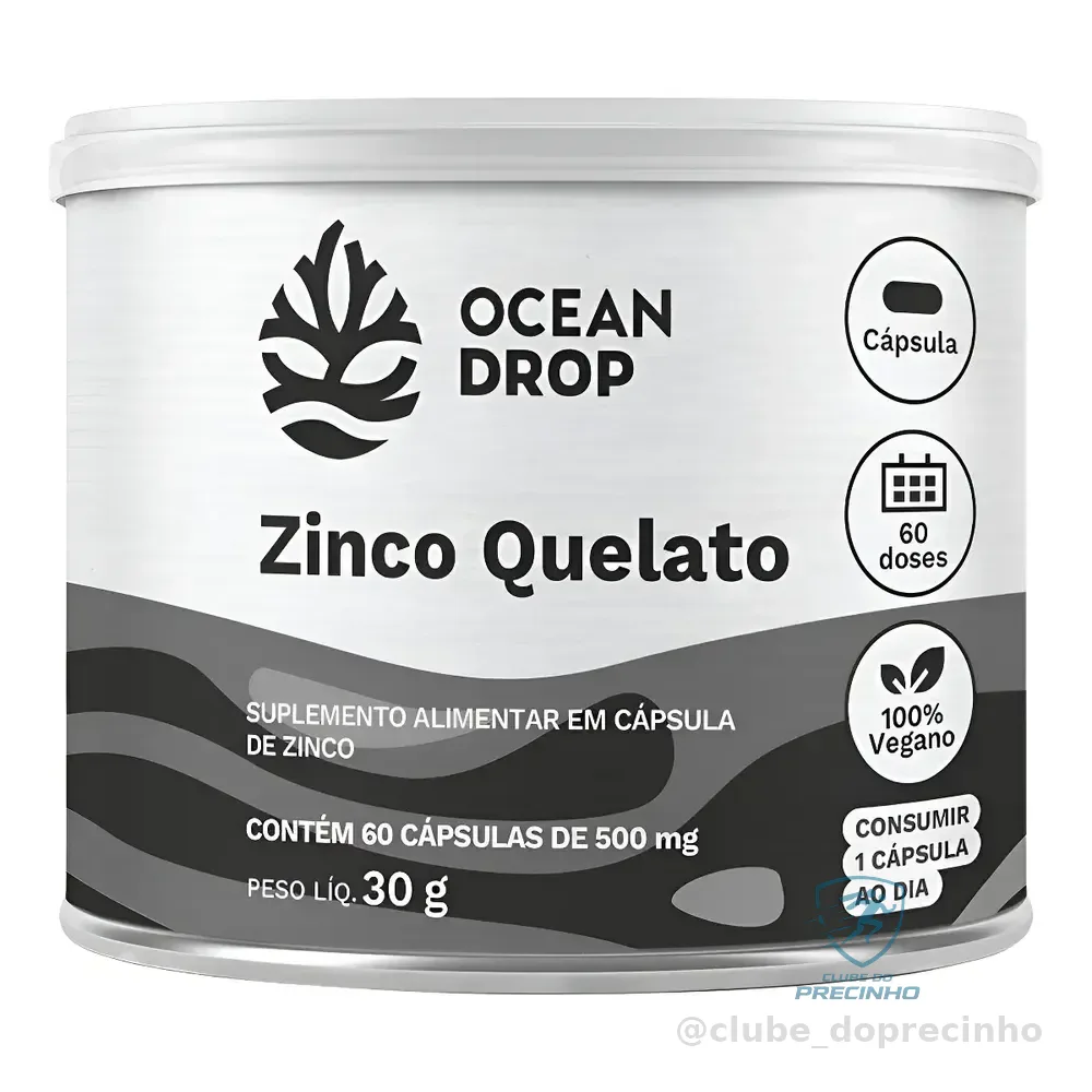 Zinco Quelato Bisglicinato Ocean Drop Mineral Aminoácido Zinco Bisglicinato 60 Cápsulas