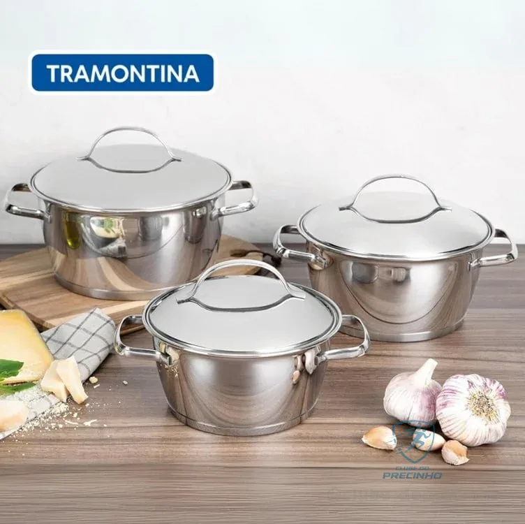 Jogo de Panelas com Fundo Triplo 3 Peça, Tramontina, 65660220, Inox