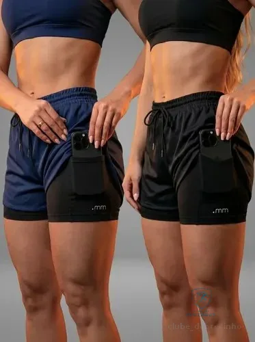 Kit 2 Short Duplo Compressão Fitness Bermuda Treino Feminino
