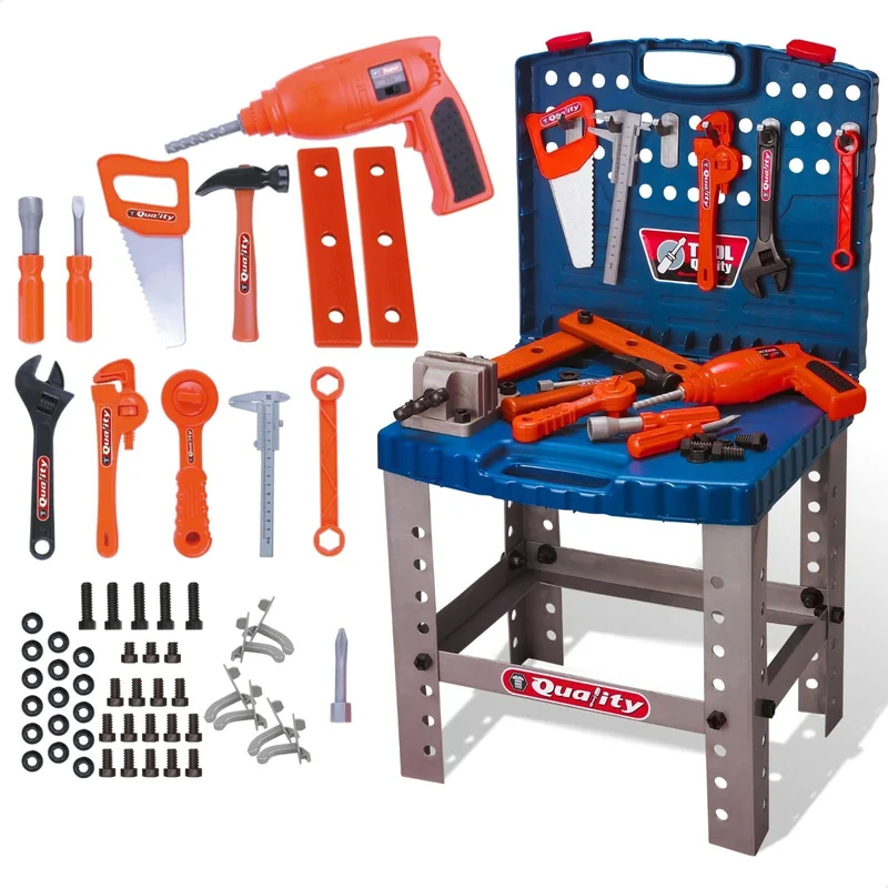 Mesa de Ferramentas Bancada com Furadeira Brinquedo Infantil Faz de Conta 53 Peças